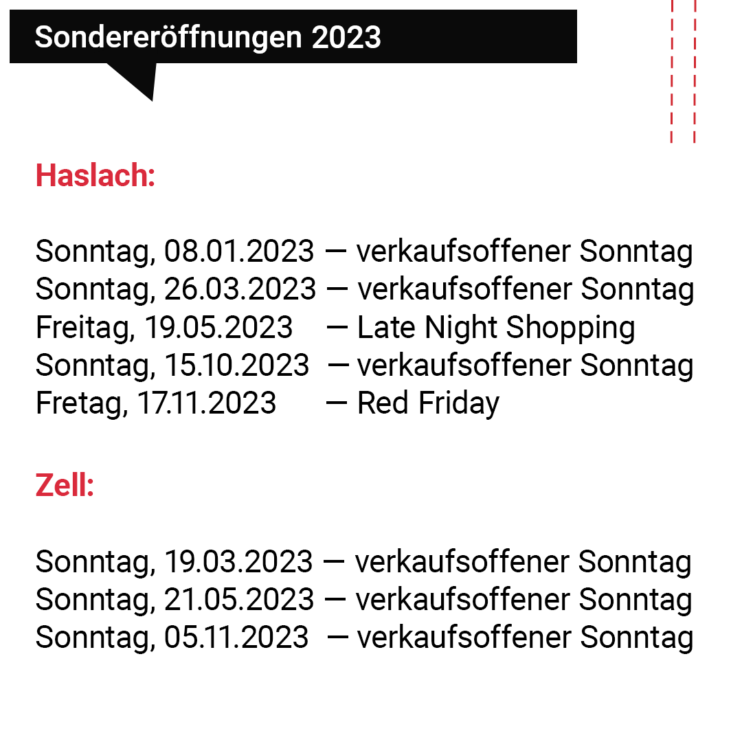 Sonderoeffnungen 2023 haslach und zell