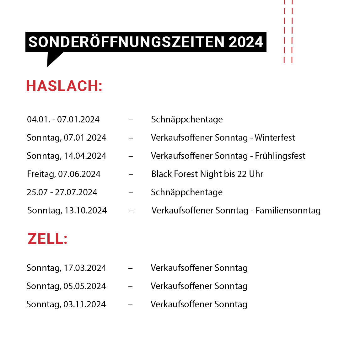 Sonderoeffnungen 2023 haslach und zell